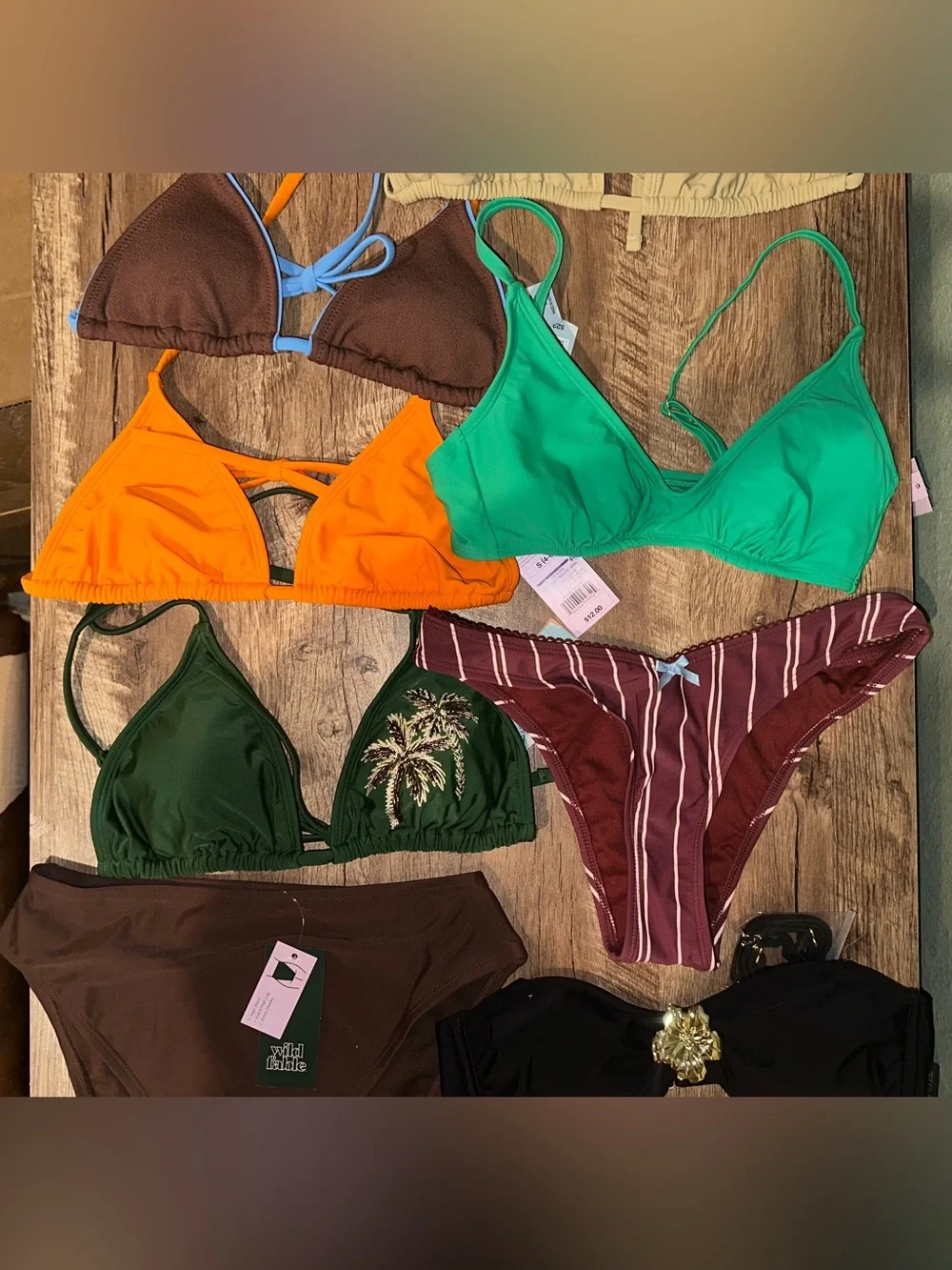 Women Swim Bikini Collection - Green, Orange, Brown, Black & Teal Pieces